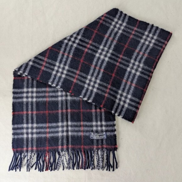 Authentic Burberry's Classic Check Scarf Blue - Unisex - 50% Wool 50% Cashmere - Picture 1 of 7